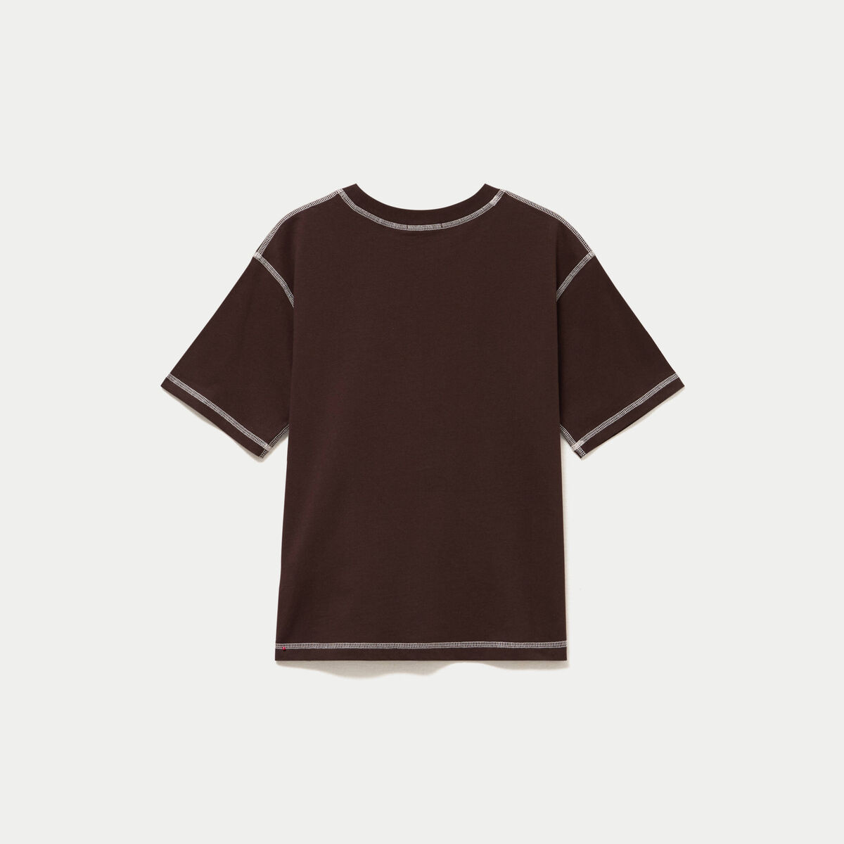 Top col rond manches courtes marron fonc&eacute; femme