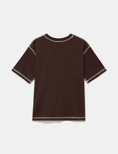 Top col rond manches courtes marron fonc&eacute; femme