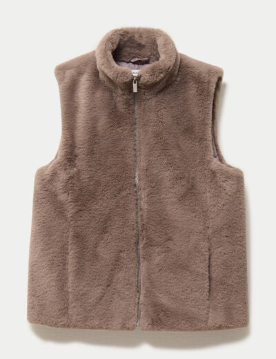 Veste sans manches fermeture zipp&eacute;e taupe femme