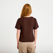 T-shirt manches courtes aspect dentelle marron fonc&eacute; femme