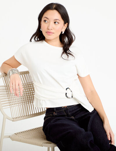 T-shirt ceintur&eacute; ecru femme