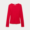 T-shirt ajust&eacute; col rond manches longues rouge femme