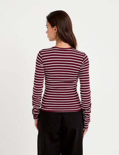 T-shirt ajust&eacute; col rond manches longues rose femme