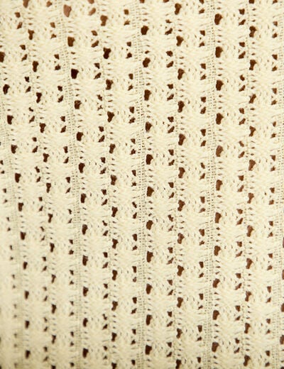 D&eacute;bardeur ajour&eacute; aspect dentelle col v jaune pastel femme