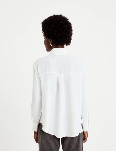 Chemise droite pliss&eacute;e manches longues ecru femme