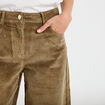 Pantalon barrel en velours vert kaki femme