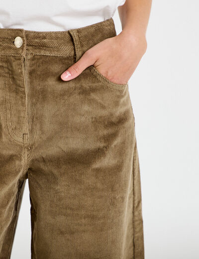 Pantalon barrel en velours vert kaki femme
