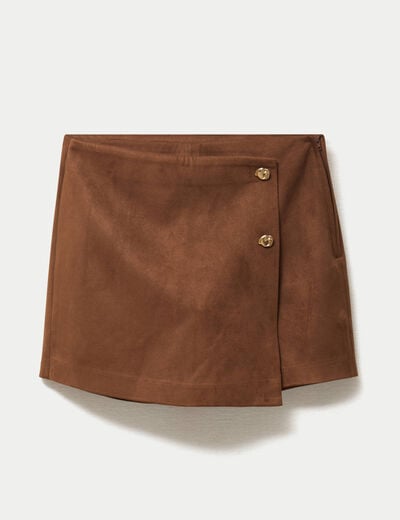 Jupe-short courte aspect daim marron femme