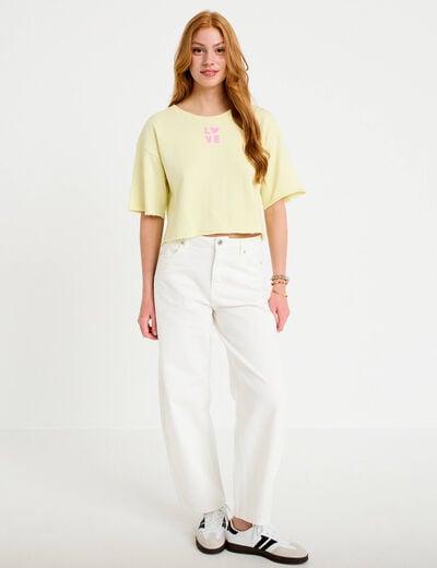 Sweat oversize cropped col rond jaune clair femme