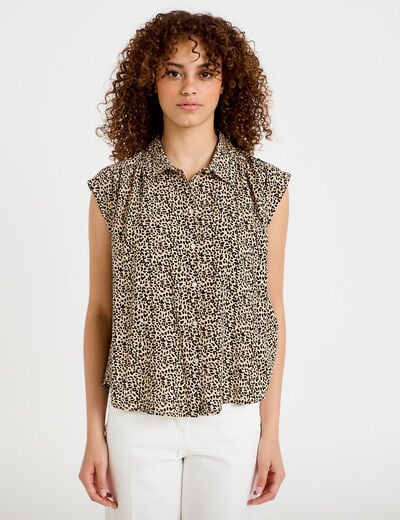 Chemise ample sans manches col classique ecru femme
