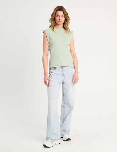 T-shirt col rond sans manches vert pastel femme