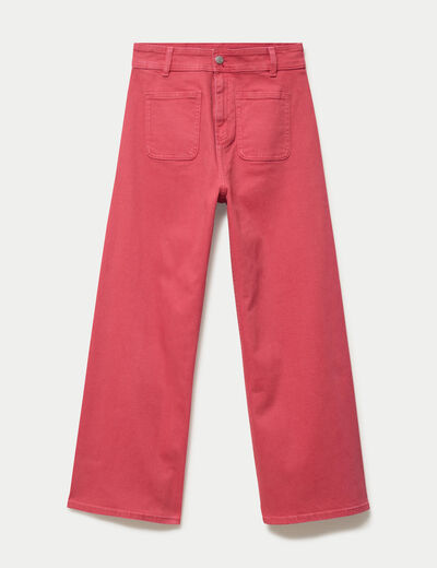 Jean bootcut cropped taille haute rose framboise femme