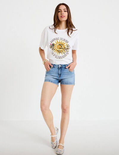 Short stretch en jean taille basse denim double stone femme