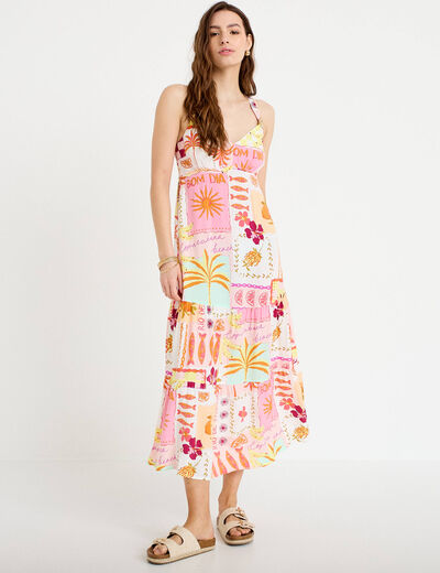 Robe longue &eacute;vas&eacute;e col coeur bretelles blanc femme