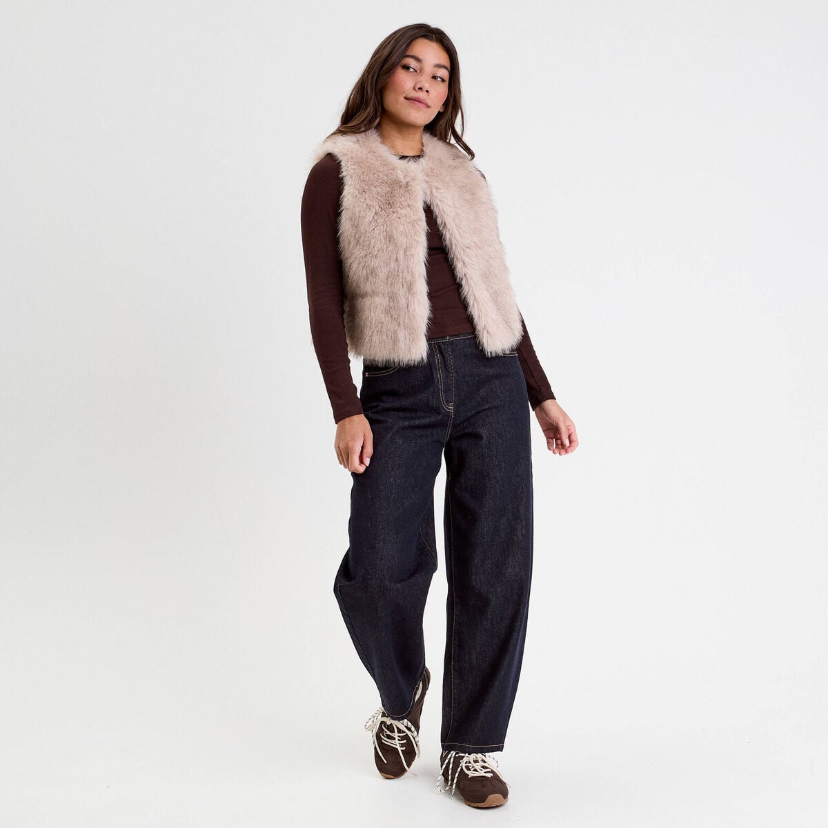 Gilet sans manches fausse fourrure sable femme