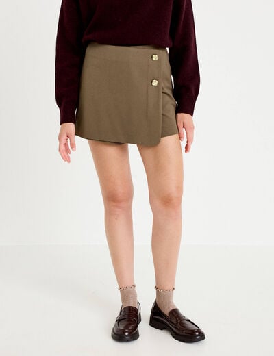 Jupe-short trap&egrave;ze courte taupe femme