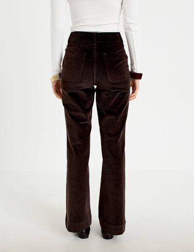 Pantalon bootcut taille haute velours marron fonc&eacute; femme