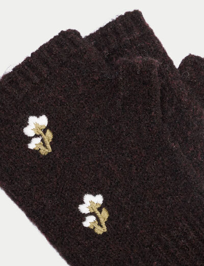 Mitaines avec broderie marron fonc&eacute; femme
