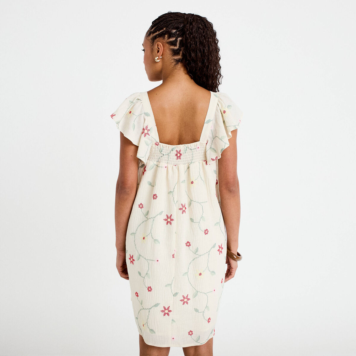 Robe courte &eacute;vas&eacute;e brod&eacute;e blanc femme
