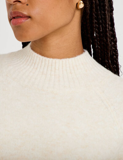 Pull col montant manches longues ecru femme