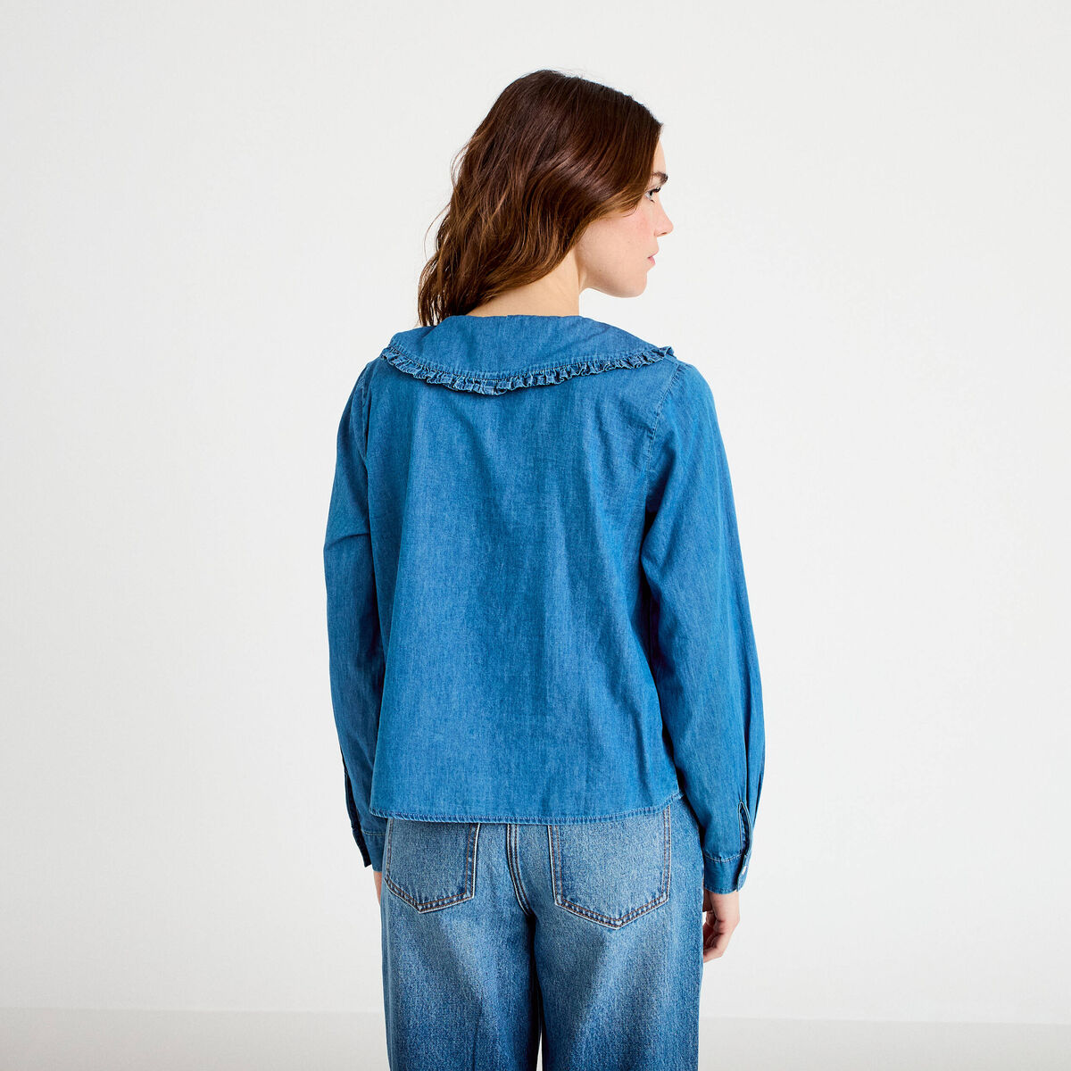 Blouse col claudine denim double stone femme