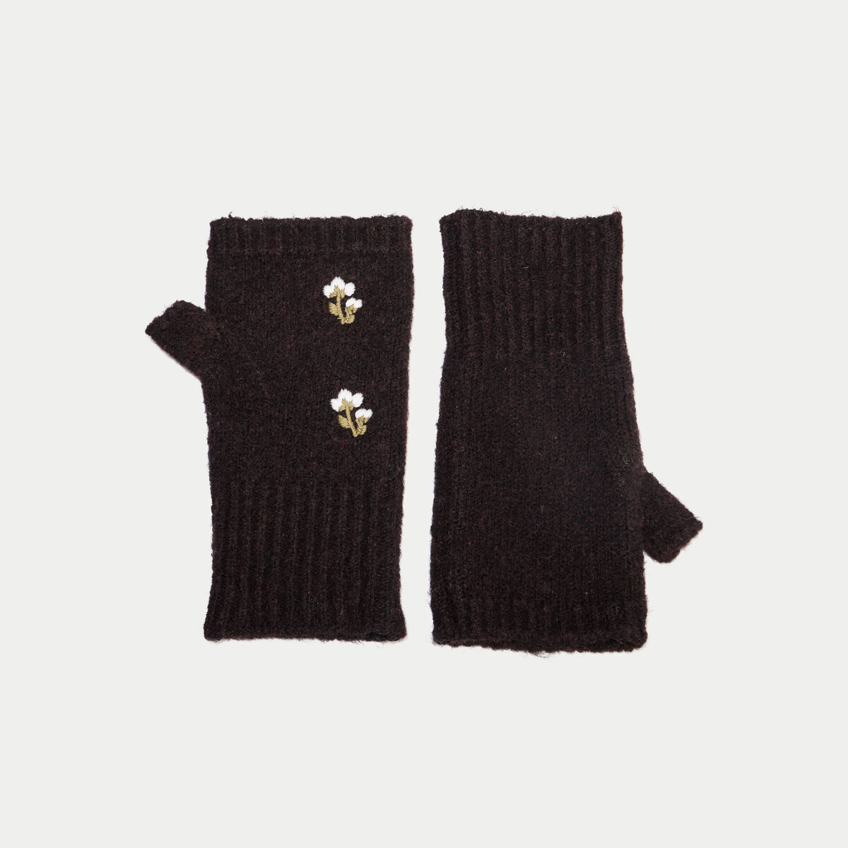 Mitaines avec broderie marron fonc&eacute; femme