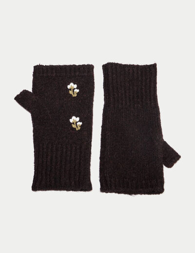 Mitaines avec broderie marron fonc&eacute; femme