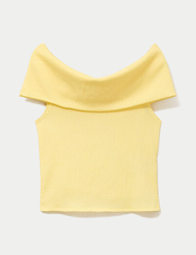 Top col bardot jaune pastel femme