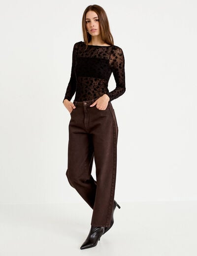 Body cintr&eacute; manches longues col bateau noir femme