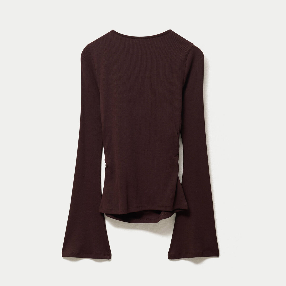 T-shirt ajust&eacute; col rond manches longues marron fonc&eacute; femme