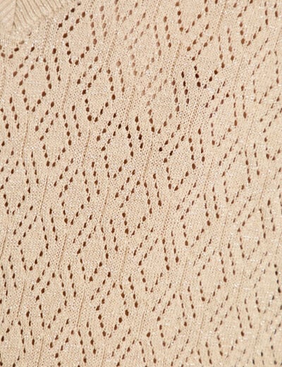 Pull ajour&eacute; col v manches courtes beige femme