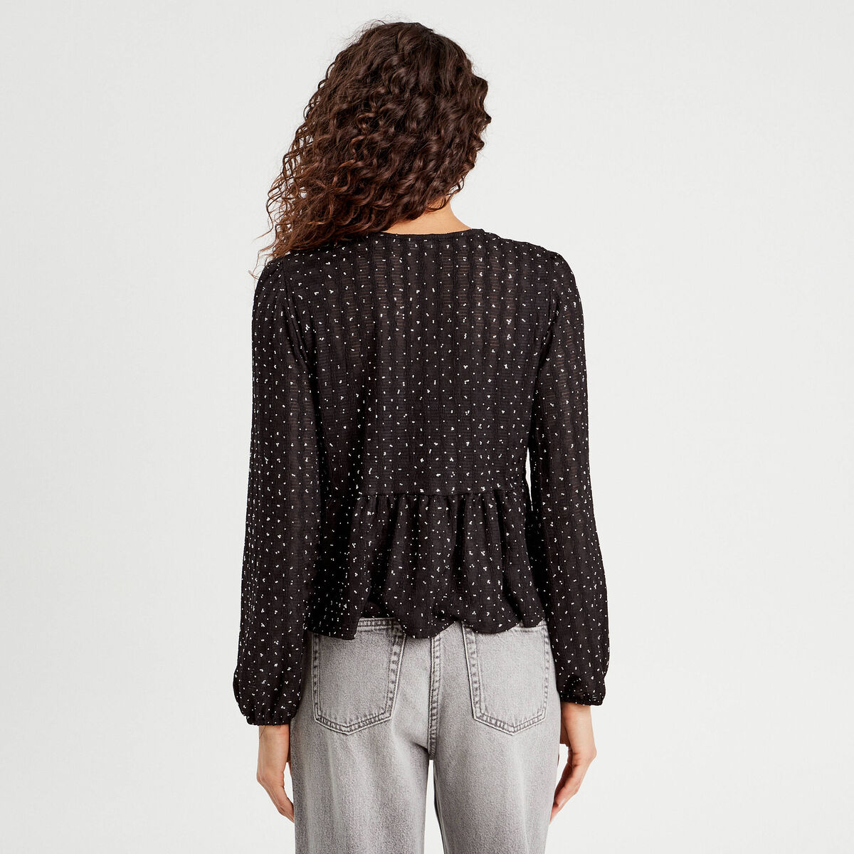 Blouse nou&eacute;e strass noir femme