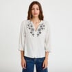 Blouse ample broderie manches 3/4 blanc femme