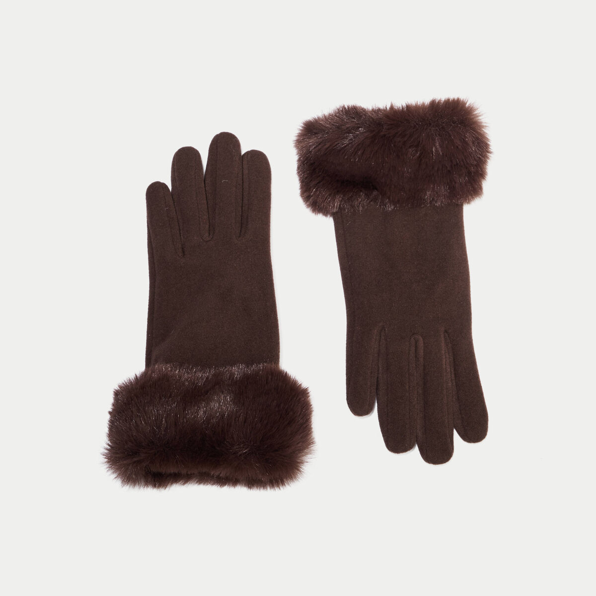 Gants fausse fourrure marron fonc&eacute; femme