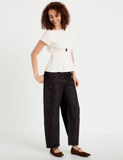T-shirt cintr&eacute; col rond manches courtes ecru femme