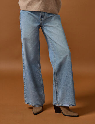 Jeans wide leg taille haute denim double stone femme
