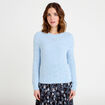 Pull ajour&eacute; col rond manches longues bleu clair femme