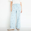 Pantalon large brod&eacute; Bridgerton bleu clair femme