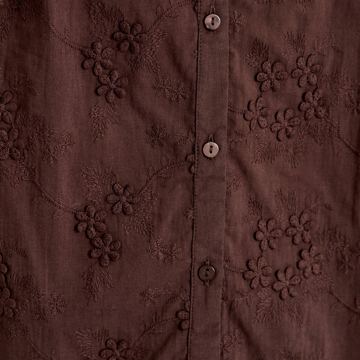 Blouse droite col rond manches longues marron fonc&eacute; femme