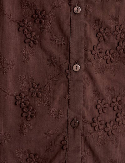 Blouse droite col rond manches longues marron fonc&eacute; femme