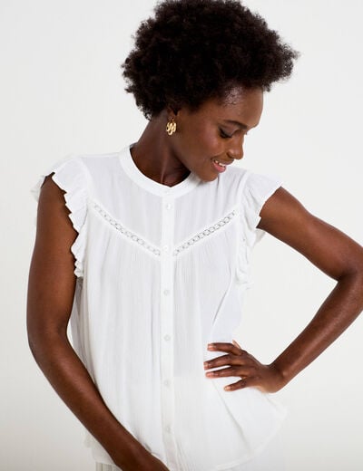Top ample sans manches col carr&eacute; blanc femme