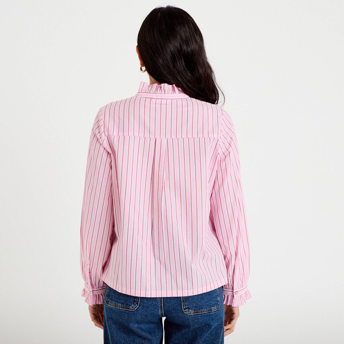 Chemise droite manches longues rose femme