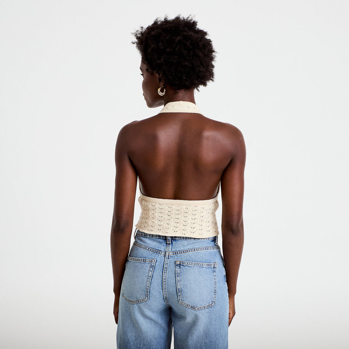 Top ajour&eacute; ecru femme