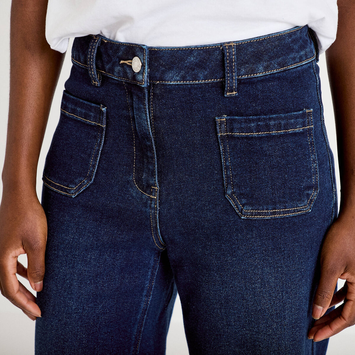 Jean wide leg cropped taille haute denim blue black femme