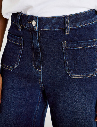 Jean wide leg cropped taille haute denim blue black femme