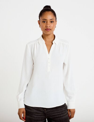 Blouse droite manches longues ecru femme