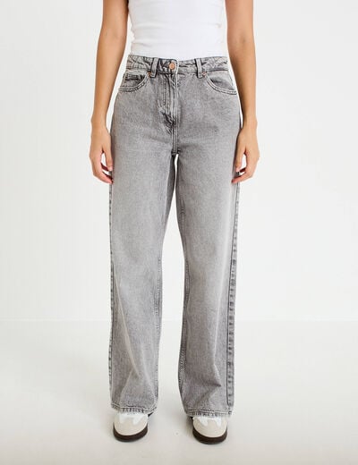 Jeans wide leg taille haute denim gris femme