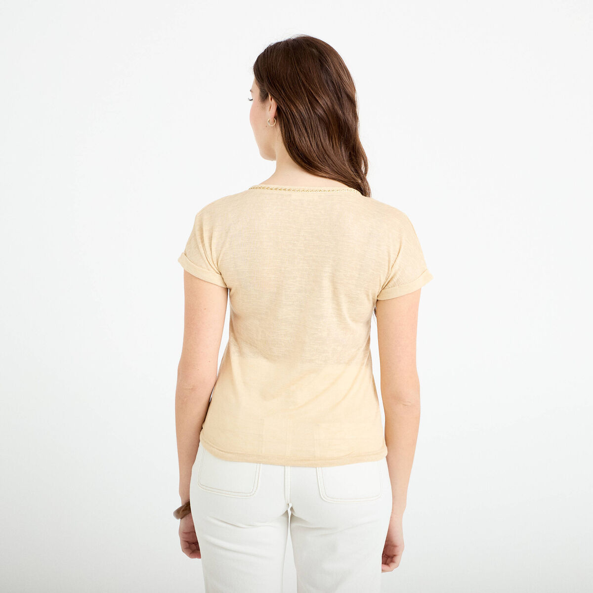 T-shirt d&eacute;tail noeud sable femme
