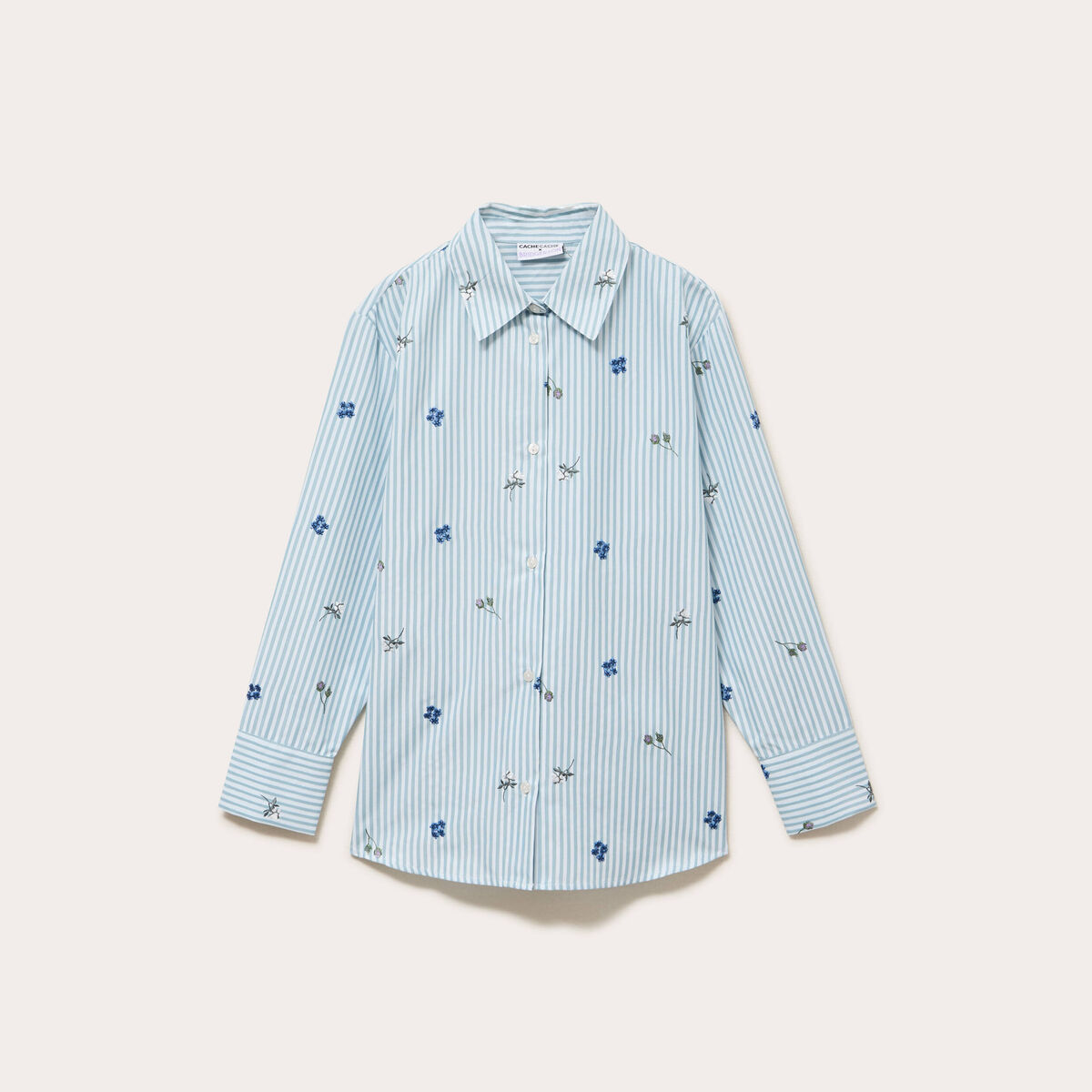Chemise oversize brod&eacute;e Bridgerton bleu clair femme