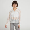 Blouse col rond manches longues dentelle ecru femme
